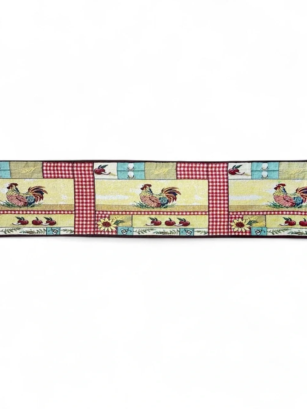 Vintage Rooster Sun Flower Plaid Cottage Farmhouse Table Runner